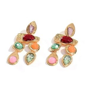 Gold Chandelier Jeweled Earrings - FREE SHIPPING